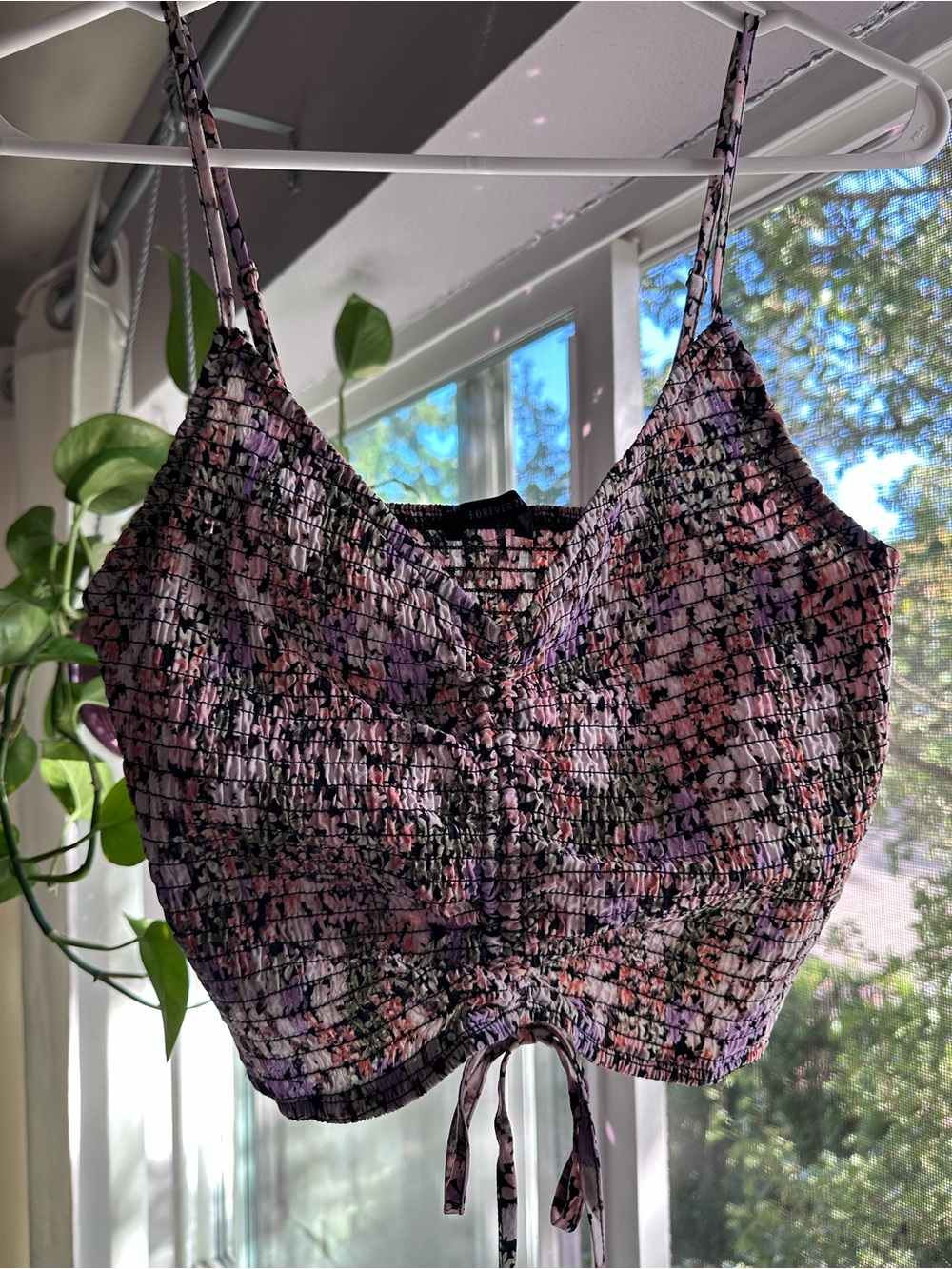 FOREVER 21 Ruched Floral Cami Top - Purple/Pink